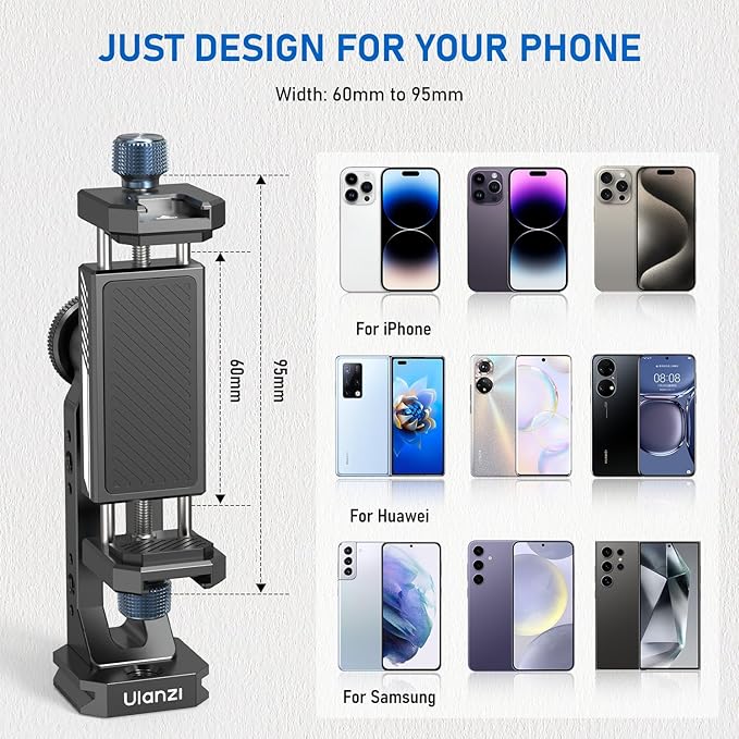 Ulanzi MA53 Metal Tripod Phone Mount, Smartphone Tripods Adapter with Arca Swiss/Uka Port, 2 Cold Shoe, 360° Cellphone Tripod Mount, iPhone Samsung Holder for Photo Video Vlogging Rig