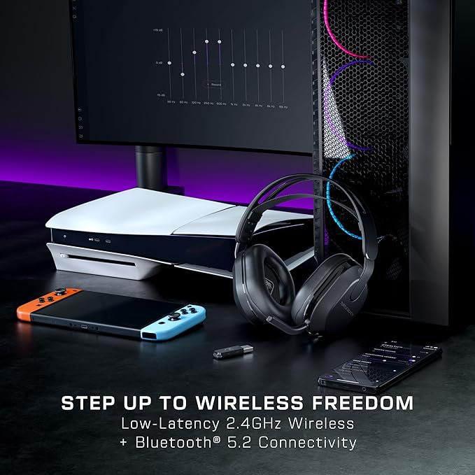 Turtle Beach Stealth 500 Wireless Amplified Gaming Headset for PS5, PS4, PC, & Mobile – 40-Hr Battery, Bluetooth, Memory Foam Cushions, Flip-to-Mute Mic, EQ Presets, Companion App – Black