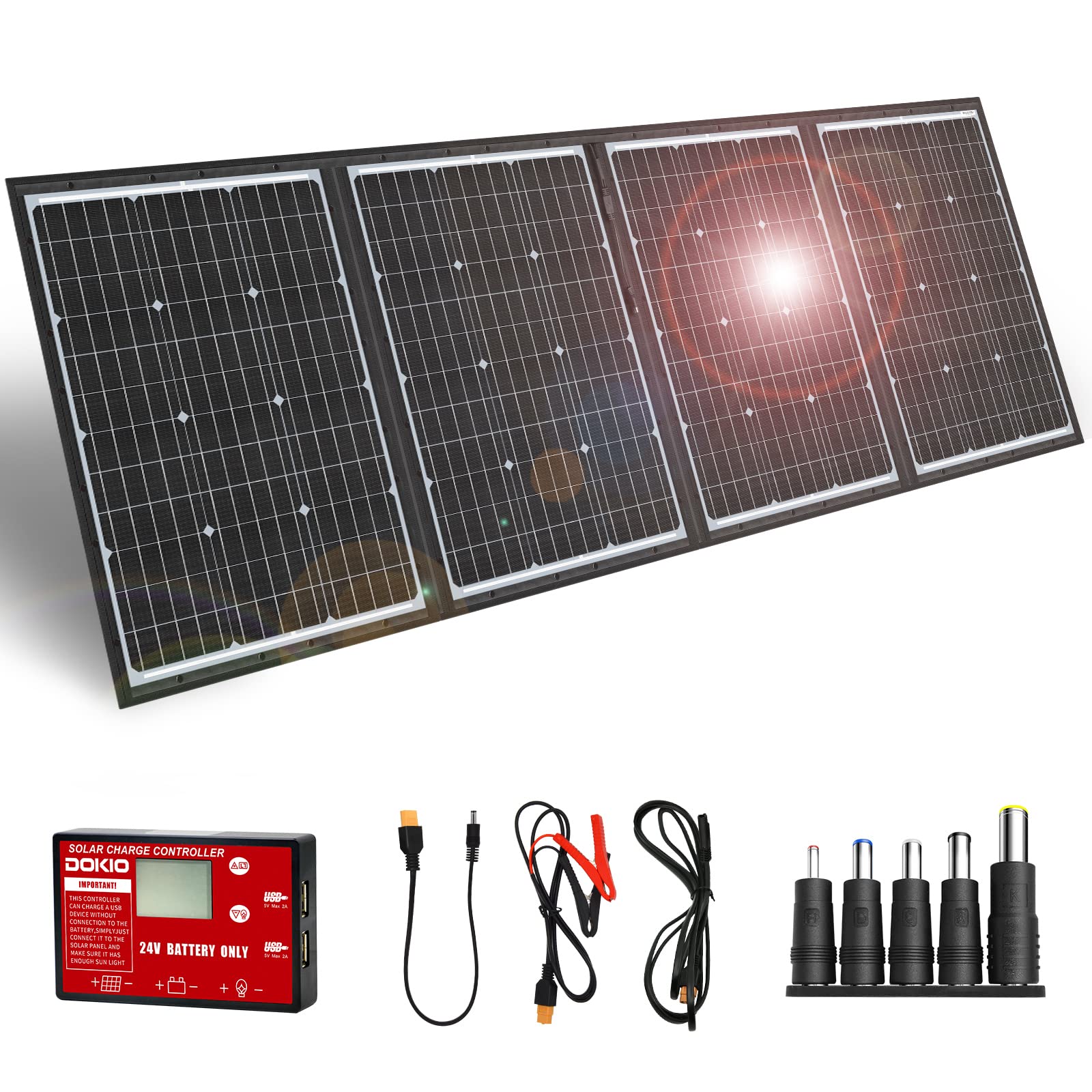 DOKIO 200W 36V Foldable Solar Panel Kit for 24V Batteries with Controller