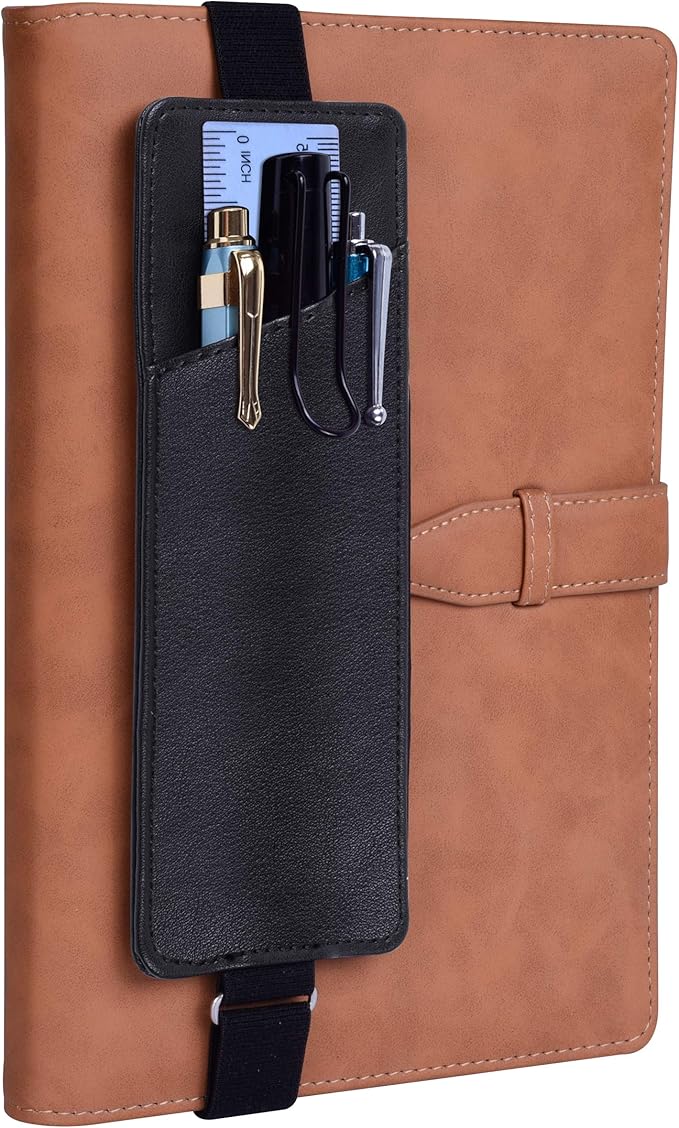 Wisdompro Adjustable Elastic Band Pen Holder, 2 Packs PU Leather Pencil Holder, Pen Sleeve Pouch, Fits for 8" to 11.5" Hardcover Journals, Notebooks, Planners, iPad
