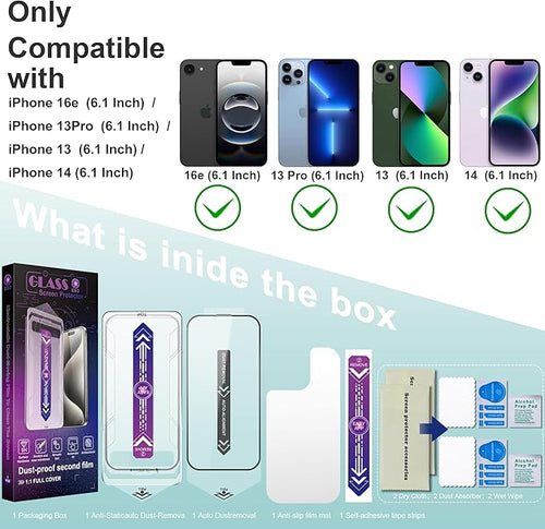 2 Pack Screen Protector Tempered Glass for iPhone 16e /14 /13/13 Pro