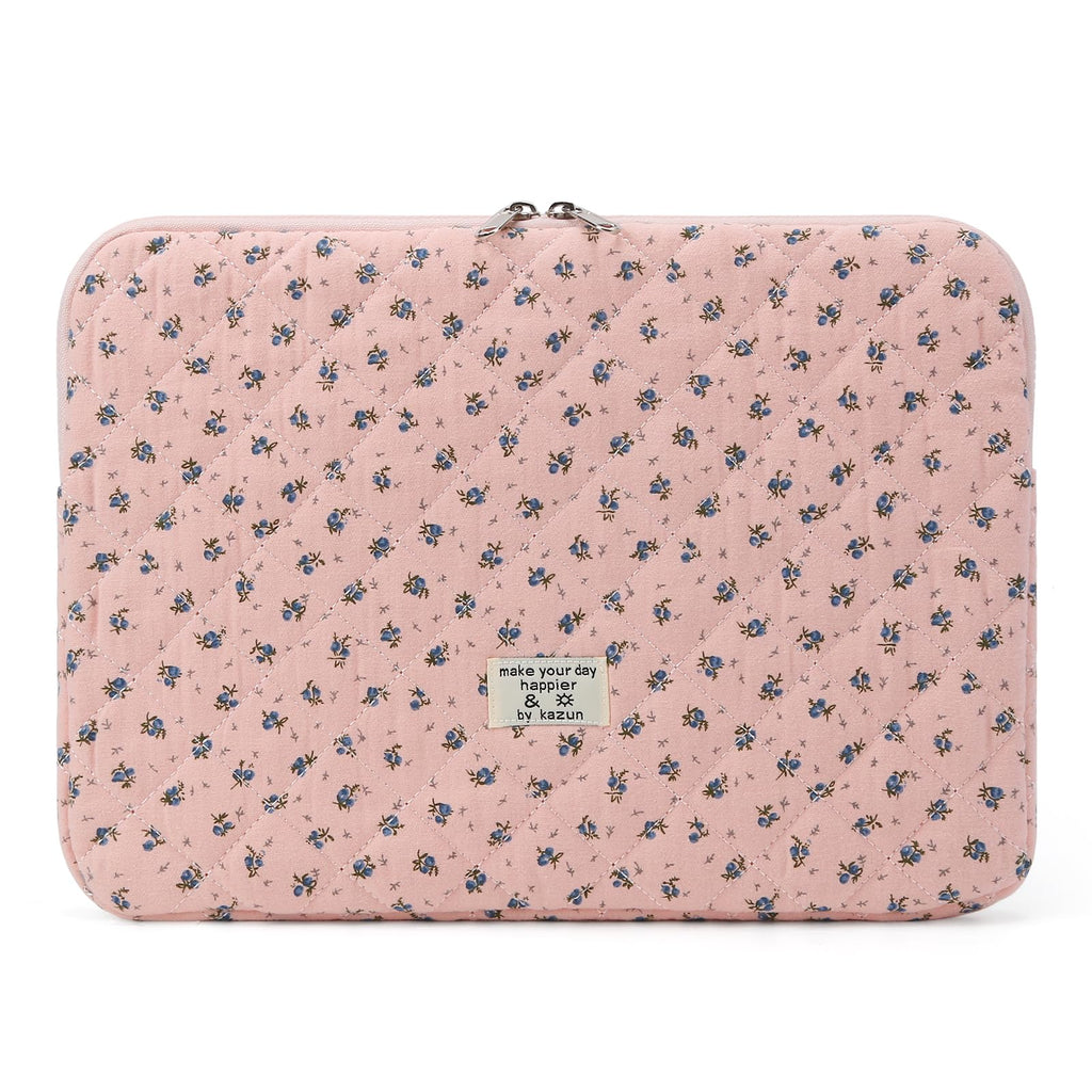 Puffy Laptop Sleeve 13-15.6 Inch Cute Quilted Laptop Protective Case Padded Floral Computer Sleeve for MacBook (A-Dark Pink, 13 Inch)