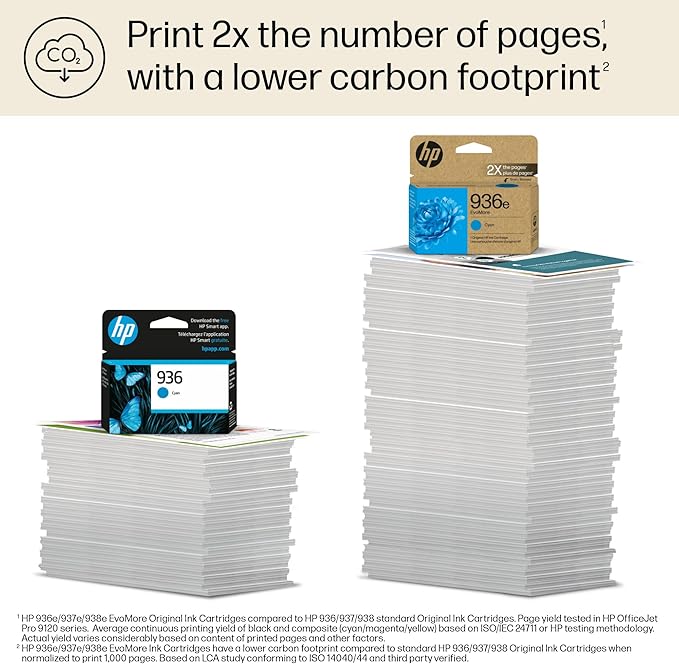 HP 936e EvoMore High Yield Cyan Ink Cartridge | Works OfficeJet 9120 Series, OfficeJet Pro 9100 Series, OfficeJet Pro Wide Format 9700 Series | Carbon Neutral | 4S6V3LN
