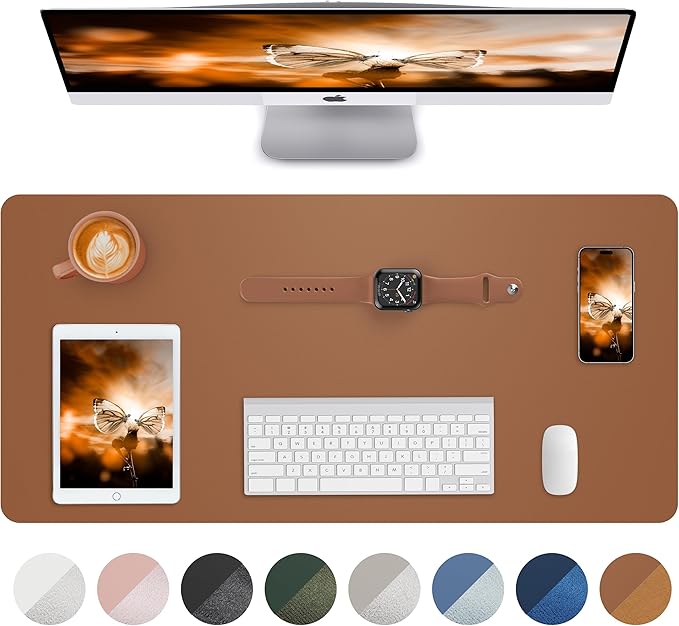 Leather Desk Pad Blotter,Mouse Pad,Office Desk Mat, Non-Slip PU Leather Desk mat,Large Desk mat,Waterproof Keyboard mat for Office/Home/Decor (Brown,35" x 17")