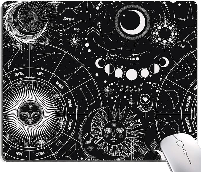 Moon Sun Mouse Pad - Custom Design, Waterproof, Non-Slip Rubber Base, Office Laptop, 9.5"x7.9"x0.12" Inch