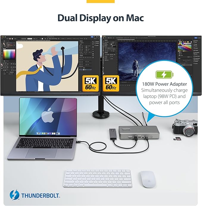 StarTech Thunderbolt 4 Dock, Quad 4K Win, Dual 4K Mac, 16-Port 40Gbps, 100W