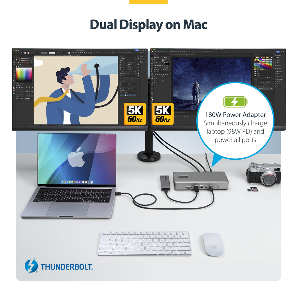 StarTech Thunderbolt 4 Dock, Quad 4K Win, Dual 4K Mac, 16-Port 40Gbps, 100W