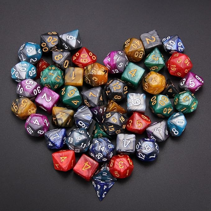 7 Sets (49PCS) Polyhedral Dice Set for Dungeons & Dragons/RPG, Complete D&D/DND Dice Sets (D20, D12, D8, D6, D4 & 2×D10 [0-9 & 00-90]) with 7 Pouches