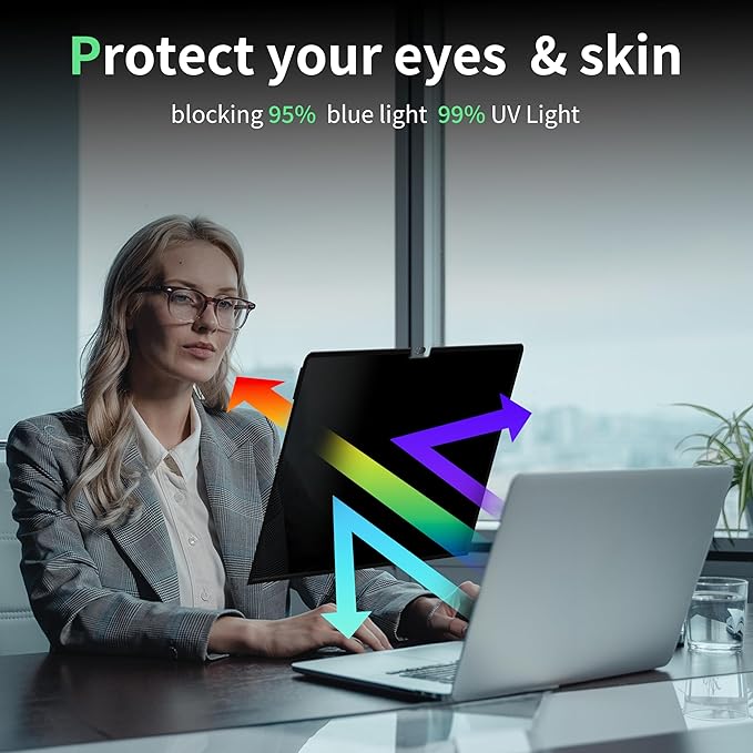 Privacy Screen for MacBook Pro 16 Inch(2024, 2023, 2022, 2021, M4-M1, Pro, Max), Anti Blue Light Glare Filter Removable Computer Protector, Bubble-Free Monitor Shield Laptop Film With Camera Cover
