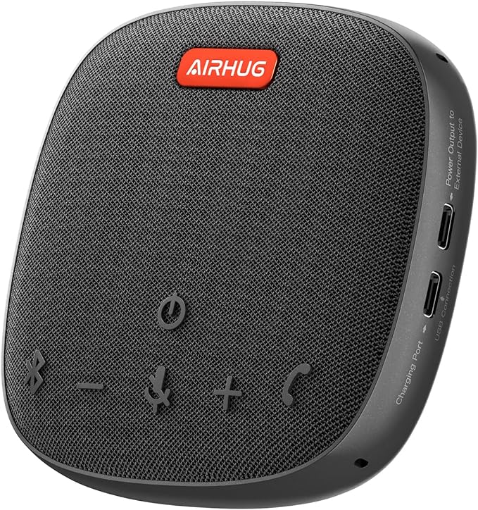 AIRHUG Conference Speaker and Microphone, Bluetooth Speakerphone with 360° Voice Pickup, Advanced Noise Reduction, USB-C Plug & Play, Compatible with Zoom and MS Team
