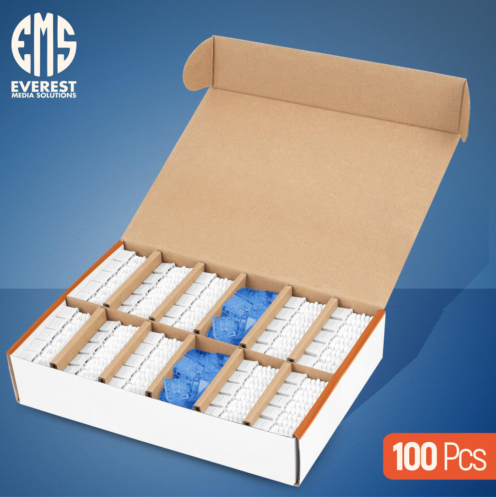 Everest 90 Degree RJ45 Cat5e Keystone Jacks Slim Profile 100-Pack White