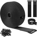 26ft x 2in Heavy Duty Cable Straps with 20pcs Plastic Buckles, Free Cut to Length Cinch Strap, Reusable & Adjustable Hook and Loop Straps for Cable Ties, Cord Organizer, Wire Management