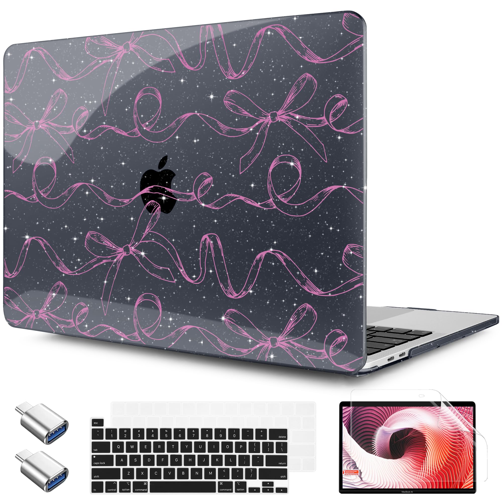 TWOLSKOO Compatible with MacBook Pro 13 inch Case 2023-2016 A2338 M2/M1 A2251 A2289 A2159 A1989 A1706, Plastic Hard Shell Cover & Keyboard Skin & Screen Protector, Sparkly Bows