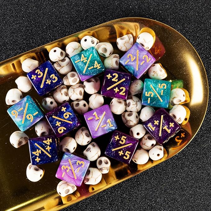 48 PCS MTG Counter Dice Magic The Gathering Counters Status Tokens Starry Sky Life D6 Dice Set for MTG Cards Game Night Accessories (Turquoise&Lilac, Navy&Purple)