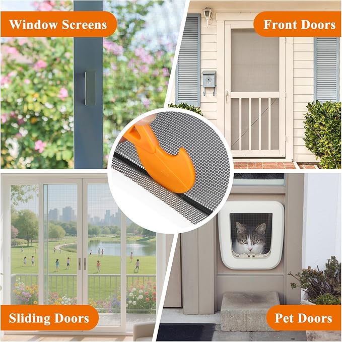 MAGZO Window&Door Screen Replacement Kit, 86" W x 196" L, with Retainer Spline(Total 65.6 FT) and Press-Fit Roller Tool, Polyester Scratch-Proof, Adjustable Mesh for Windows&Doors&DIY Projects, Grey
