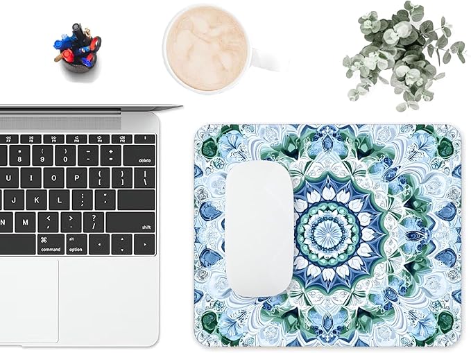 Mouse Pad, Cute Aesthetics Mandala Pattern Mouse Pads for Desk, 9.5" x 7.9" Non-Slip Rubber Base Computer Mousepad with Women, Portable Square Design for Wireless Mouse and Pad Laptop Office & Travel