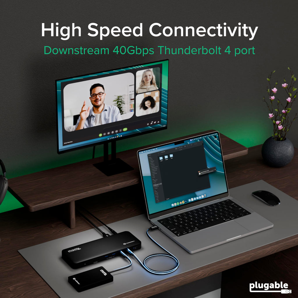 Plugable Thunderbolt 4 Dock, 100W Charging (96W Certified), Dual HDMI Docking Station for Windows and Mac, Single 8K or Dual 4K 60Hz, 40Gbps, 13 Ports with Ethernet, SD/microSD (TBT4-UD5)