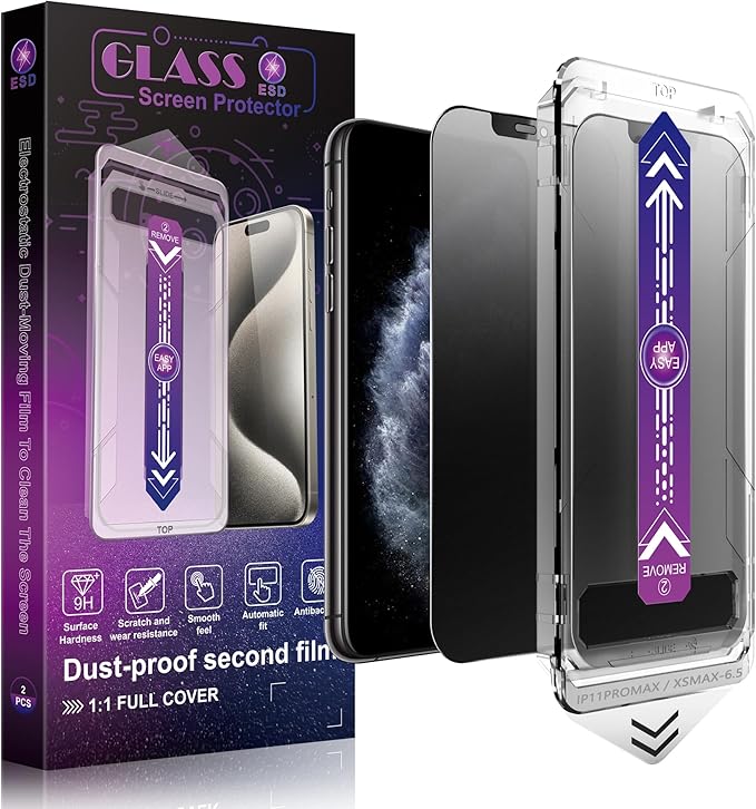 SHANG PIN JIA 2 Pack Matte Privacy Screen Protector for iPhone 11 Pro Max and iPhon XS MAX 6.5-Inch Auto Dust Removal, No Bubbles,Anti-Spy Tempered Glass Film, Easy Installation