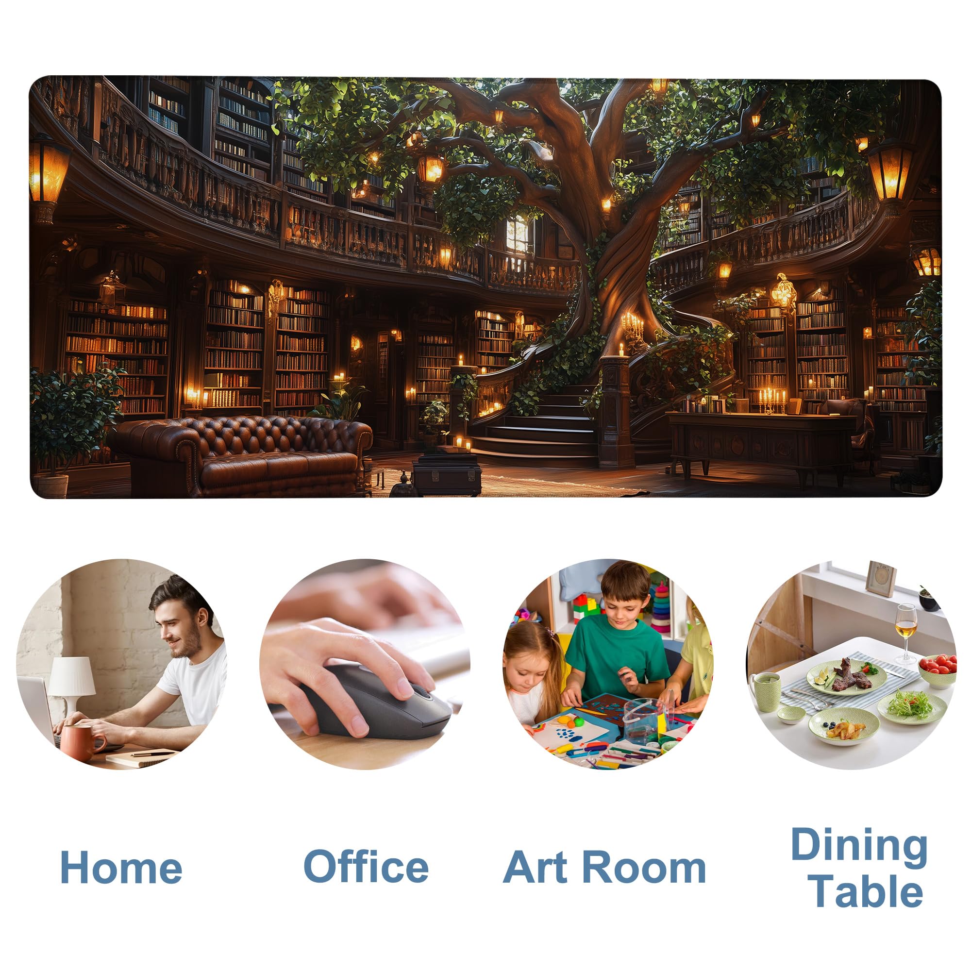 NITAHHHY Large Mouse Pad Old Library Gaming Desk Pad Computer Keyboard Non-Slip Waterproof Mouse Mat with Rubber Base and Stitched Edges Entertainment Office Writing Desk Mat 35.4 x 15.7 Inches