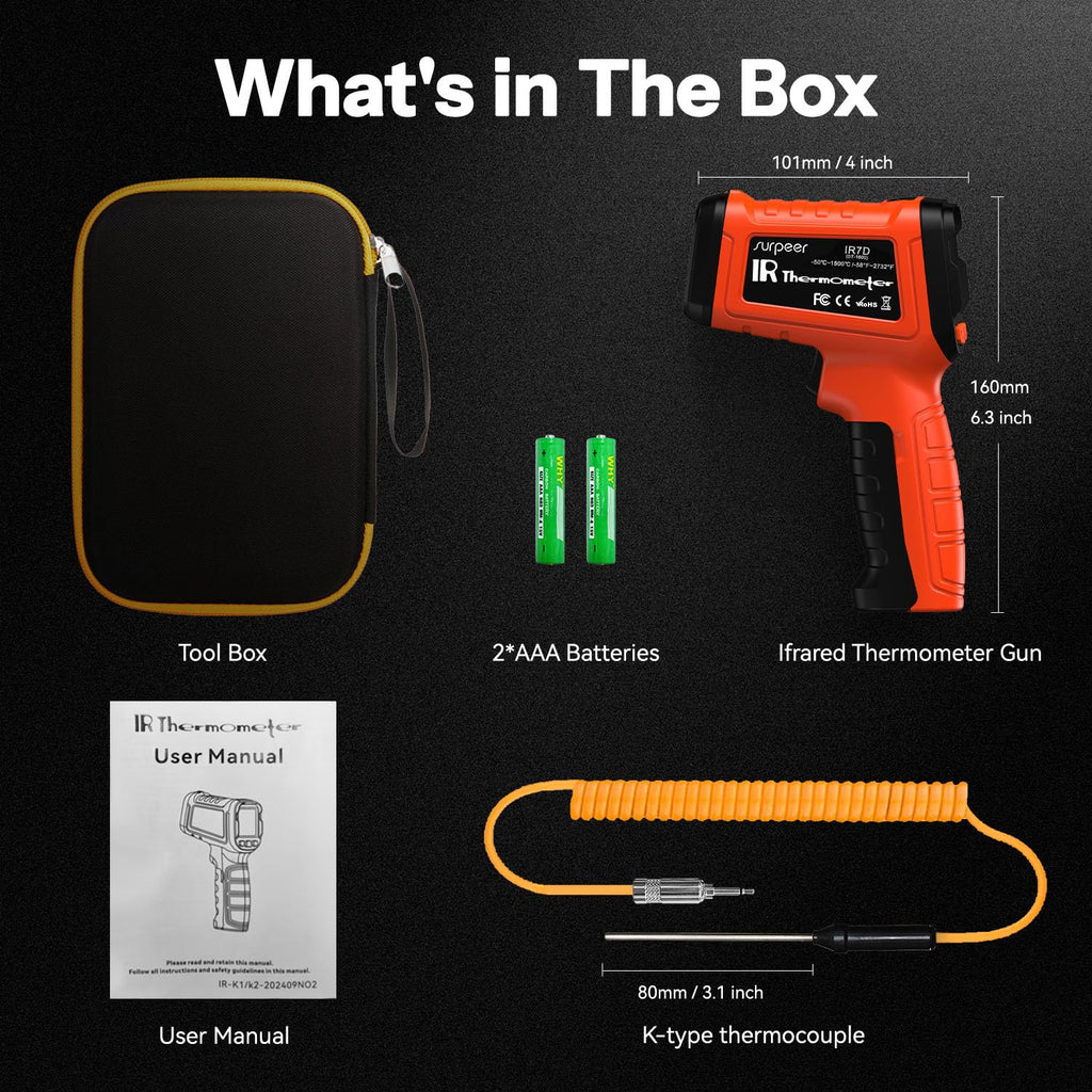 Surpeer Infrared Thermometer Gun -58°F to 2732°F, 50:1
