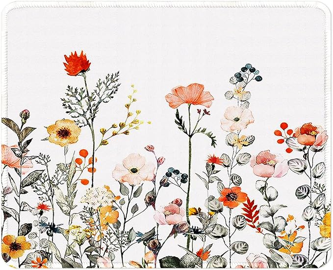 ITNRSIIET Mouse Pad with Stitched Edge Premium Textured Smooth Precise Operation Waterproof Washable Non-Slip Rubber Base Desktop Protection Mat, 10.2×8.3×0.12 inches, Wildflowers