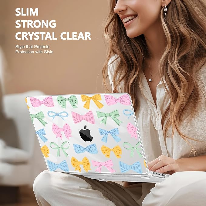 Case for MacBook Air 15 Inch 2025 2024 2023 Release M4 A3241 M3 A3114 M2 A2941, Hard Shell with Screen Protector & Keyboard Cover, Compatible with Touch ID, Colorful Bow