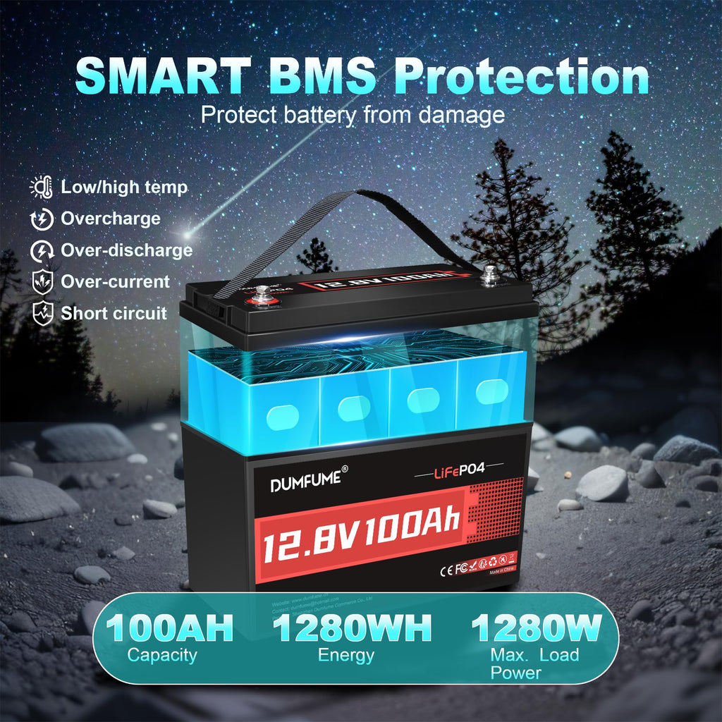 Dumfume 12V 100Ah LiFePO4 Lithium Battery Group 31 Rechargeable Battery