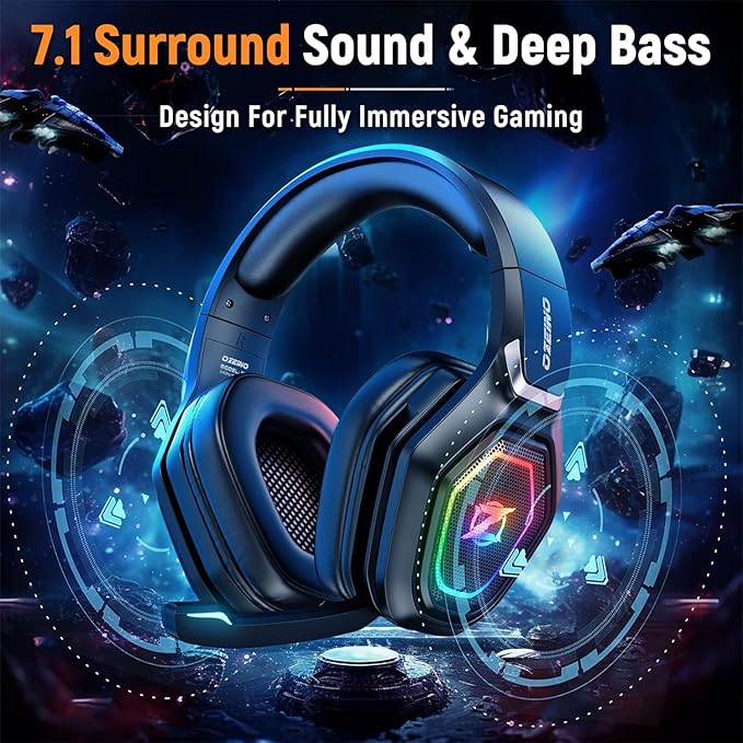 2.4GHz Wireless Gaming Headset with Microphone, 2.4G USB & Type C Transmitter - 30h Battery Life - RGB Lighting Gaming Headphones for PS5, PS4, PC, Phone