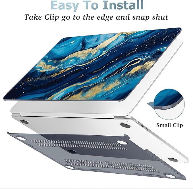 May Chen for MacBook Air 13.6 Inch Case 2025/2024/2023/2022 Release (Model A2681 A3113 A3240, M2 M3 M4 Chip) – Hard Shell Laptop Cover with Keyboard Cover & Screen Protector，Blue Marble Texture