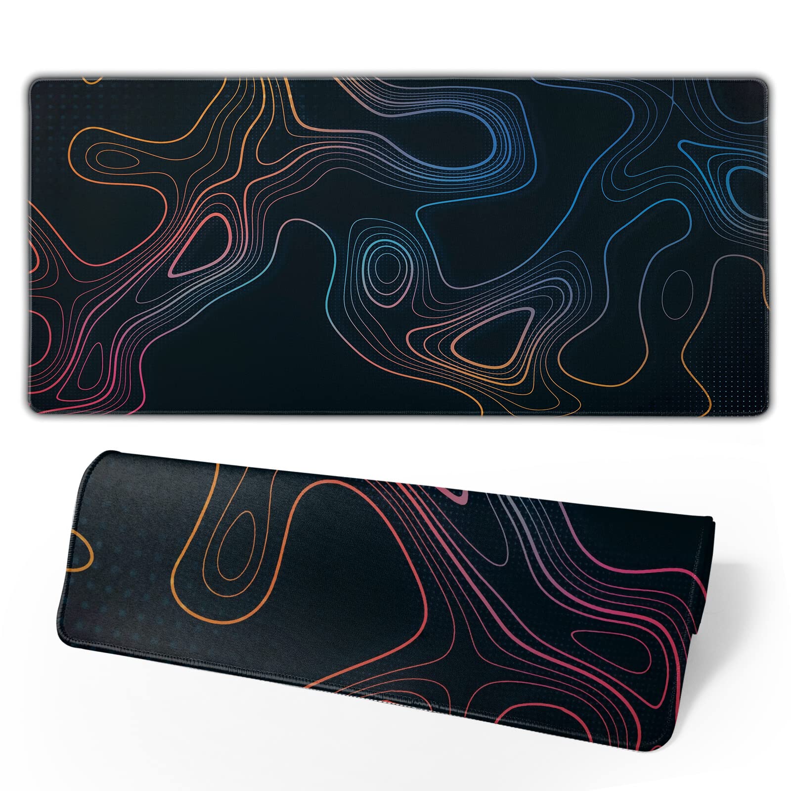 Topographic Contour Map XL Mouse Pad 31.5 x 11.8 Inch Gaming Mousepad Extended Large Mousepad with Nonslip Rubber Base Stitched Edges Laptop Desk Pad Home Office Supplies