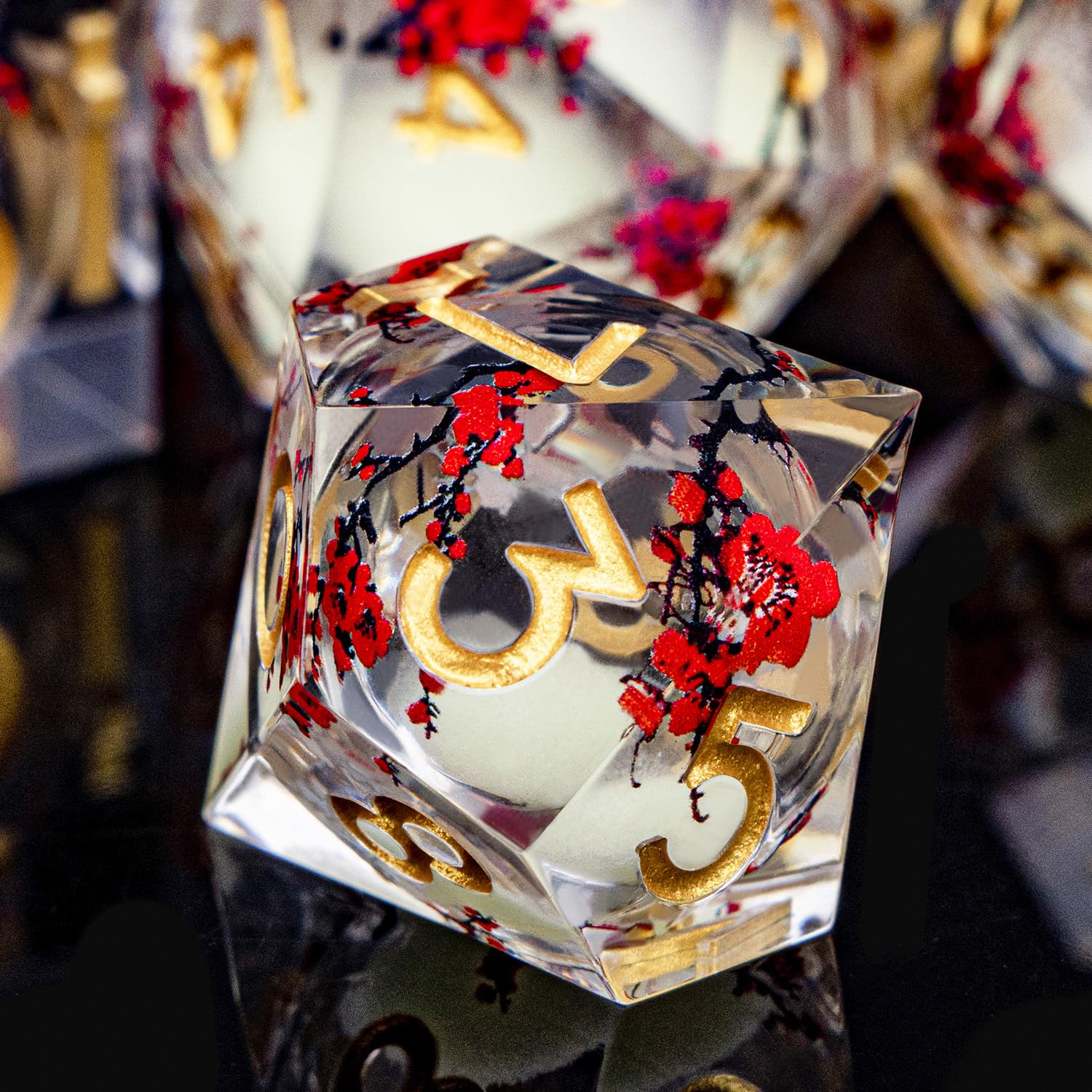 ORIFANTOU Plum Blossom DND Dice Yellow Noctilucent Liquid Core Dice Set with Metal Box, Handmade Sharp Edge Dice D and D Polyhedral Dice for use with D&D RPG Role Playing Game