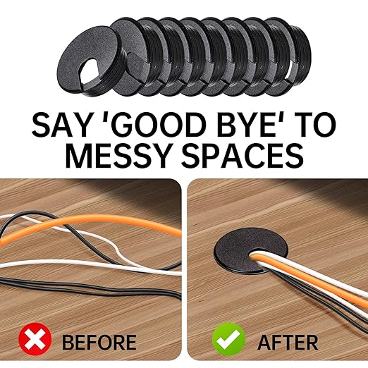 Desk Grommet 1-3/8inch(35mm)10 Pcs, Desk Hole Grommet, Cable Grommet, Desk Hole Cover, Desk Cord Hole Cover, Desk Cable Hole Cover with Hole Saw, Desk Wire Hole Insert, Furniture Hole Cover(Black)