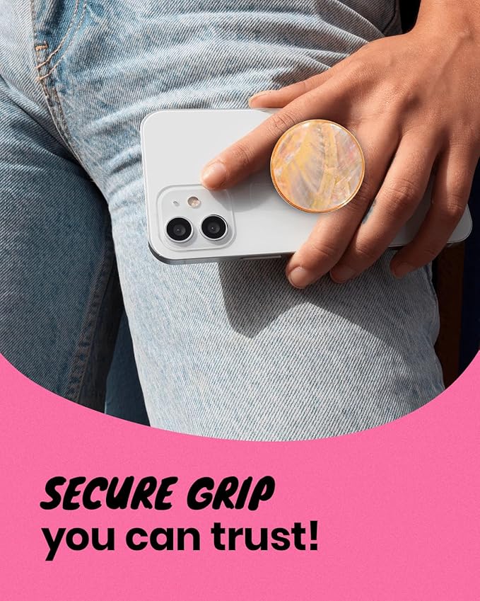 OnTheGrip Cute Natural Seashell Design Round Shape Collapsible Mobile Phone Grip Stand Holder for Smartphone Tablet Cell Phone Accessory (Crème)