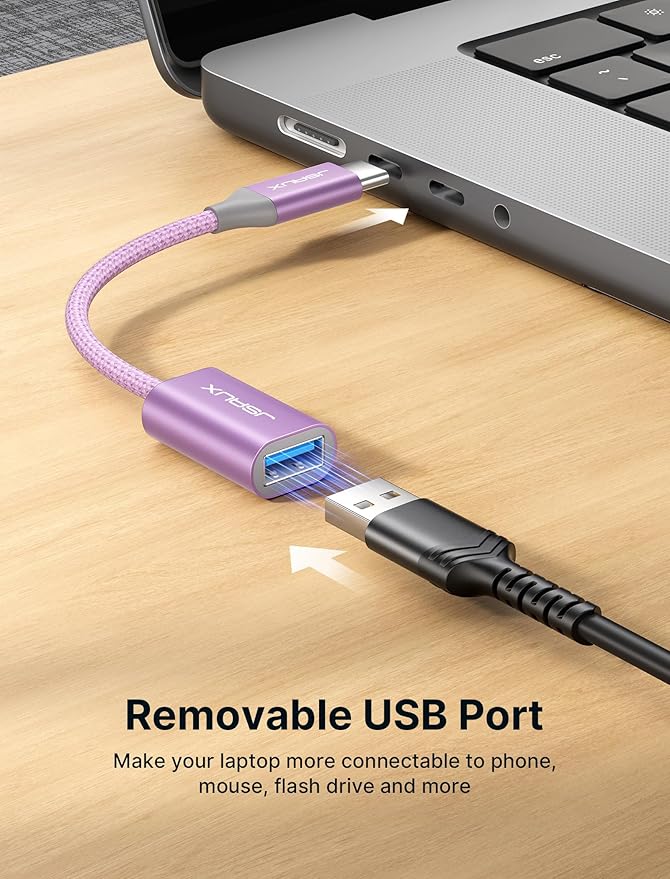 JSAUX USB C to USB 3.0 Adapter [2 Pack], USB C Male to USB Female OTG Cable Adapter Compatible with MacBook Pro/Air, iPhone 16 Pro Max/16 Plus/16e/15, Samsung Galaxy S25/S24/S23-Purple