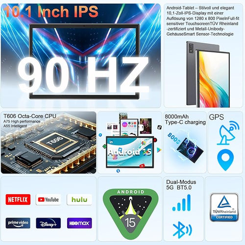 13 Inch Tablet with Keyboard, Android 16 Tablet, 32GB+256GB+2TB-Blue Case