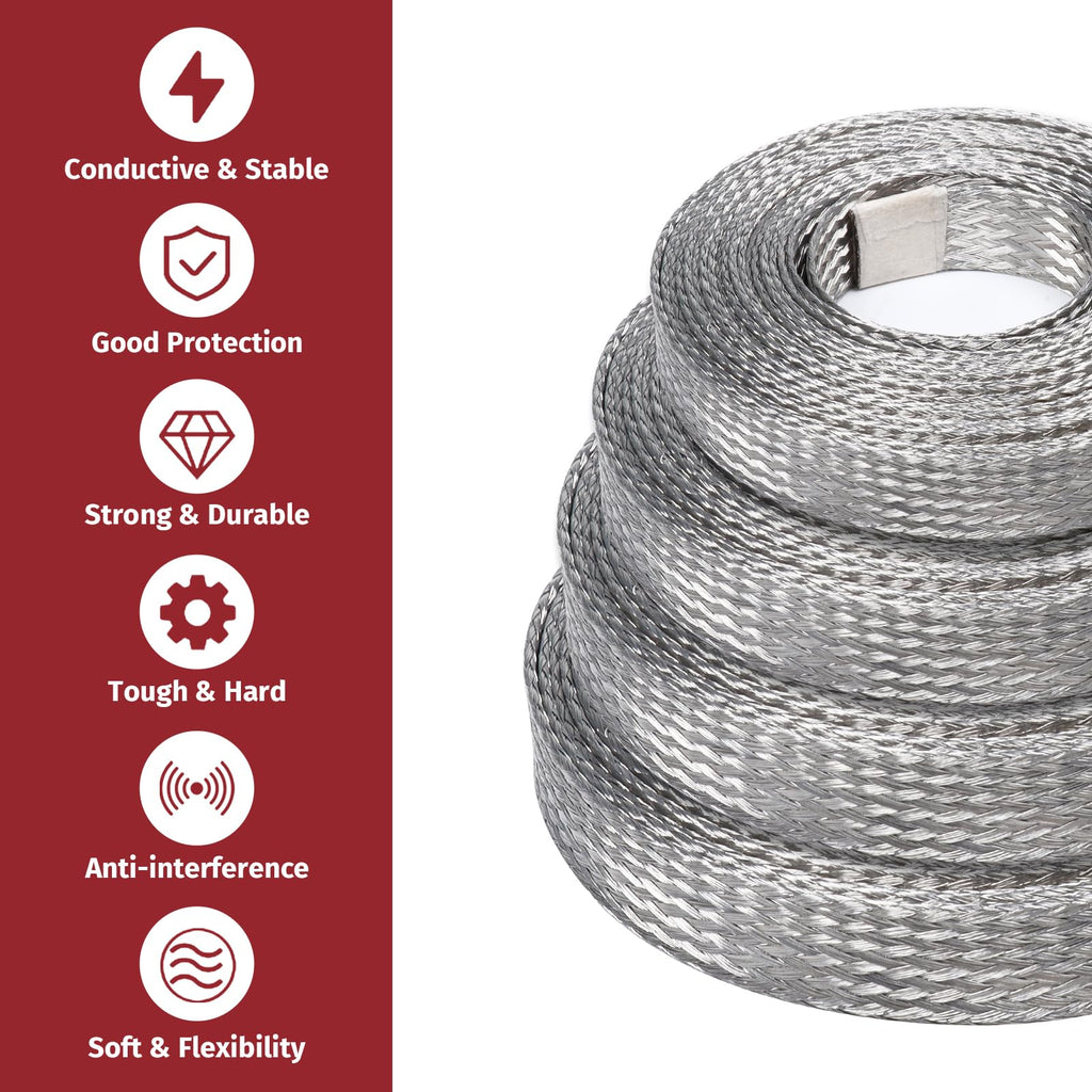 BuyUneed Tinned Copper Metal Braid Sleeving Wire Shielding 1/2inch-13ft