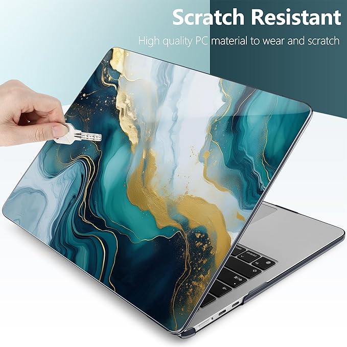 TWOLSKOO Compatible with M4 MacBook Air 15 inch Case 2025-2023 Released Model M4 A3241 M3 A3114 M2 A2941, Plastic Hard Shell & Screen Protector & Keyboard Cover & Type C Adapter, Graphite Marble