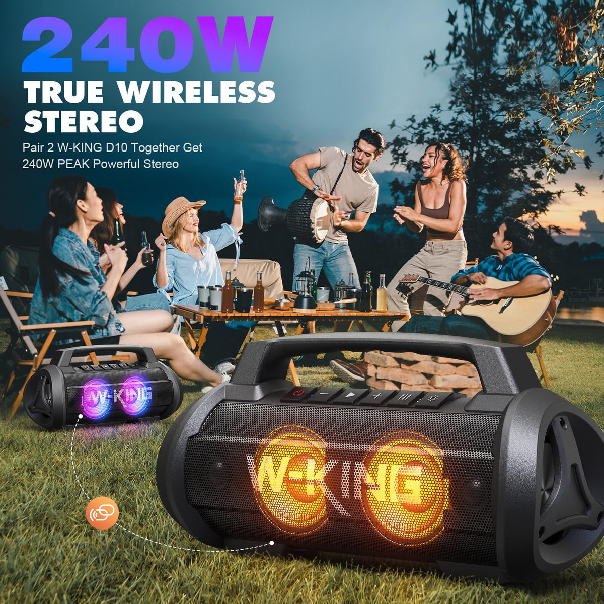 W-King Portable Bluetooth Speaker, 120W Peak Loud Bass Boombox Outdoor