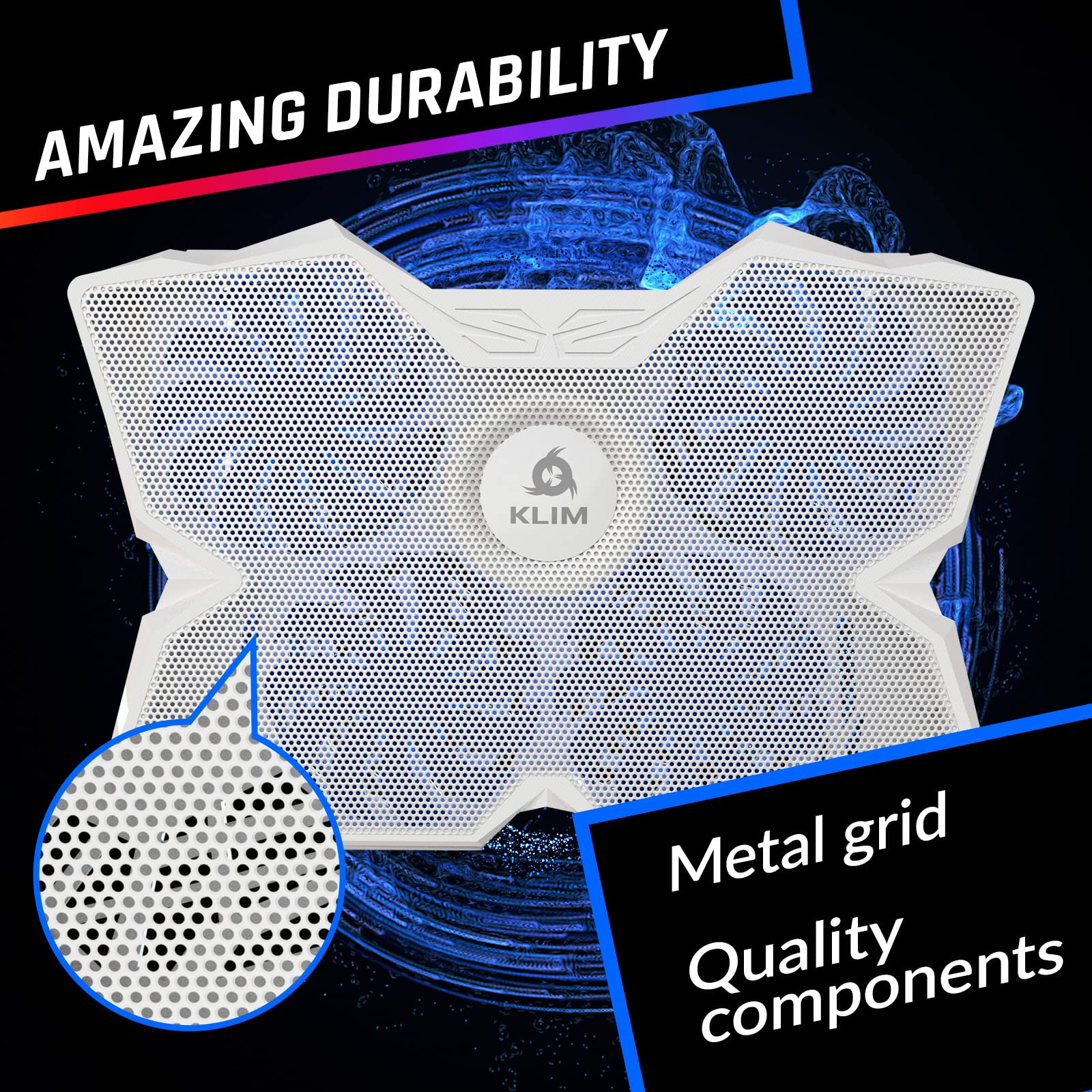 KLIM Wind Laptop Cooling Pad - More Than 500 000 Units Sold - New - The Most Powerful Rapid Action Cooling Fan - Laptop Stand with 4 Cooling Fans at 1200 RPM - USB Fan - PS5 PS4 - Full White