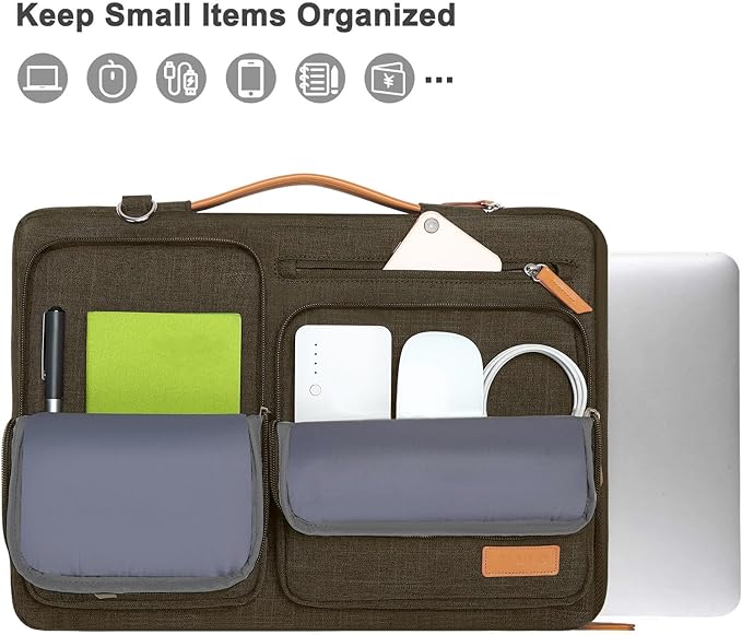 MOSISO 360 Protective Laptop Shoulder Bag,13-13.3 inch Computer Bag Compatible with MacBook, HP, Dell, Lenovo, Asus Notebook,Side Open Messenger Bag with 4 Zipper Pockets&Handle, Carob Brown