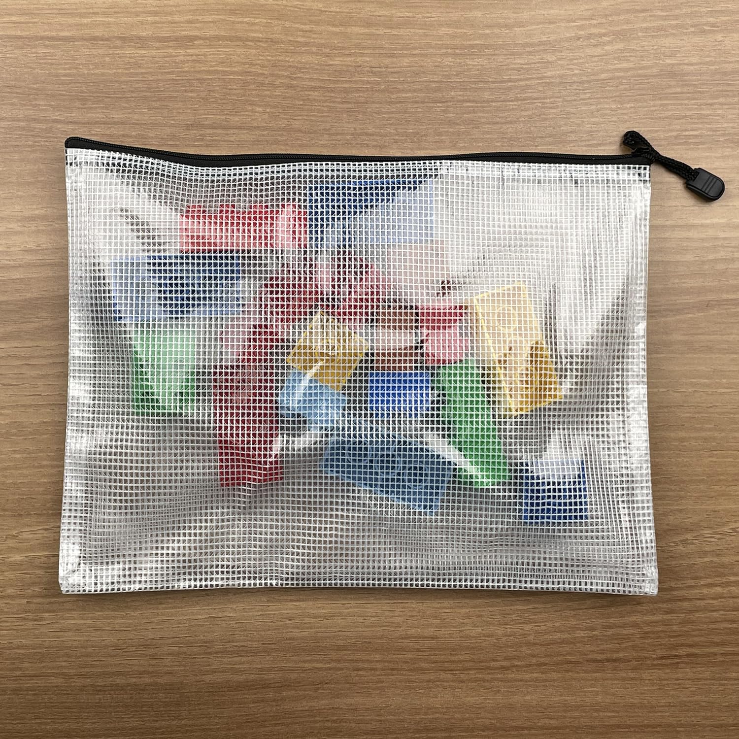 Oaimyy-8"x10"-15 Pcs-Plastic Mesh Zipper Pouch Document Folders Bag Zip File Bags for Office Supplies,Home,Travel Storages,Puzzle Board Games Storage,Organizing Classroom-(Black)