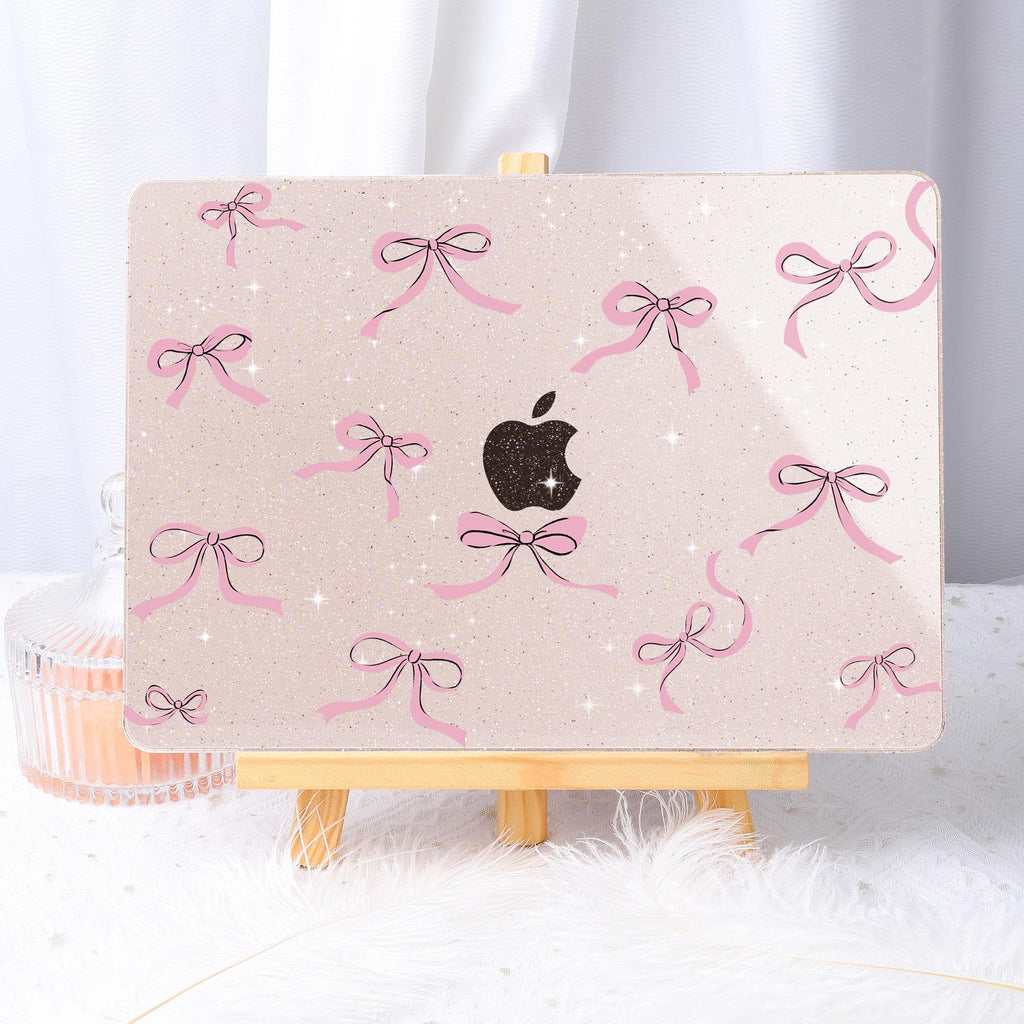 May Chen Case for MacBook Air 13/13.6 inch M5 A3449 M4 A3240 M3 A3113 M2 A2681, 2026 2025 2024-2022, Plastic Hard Shell with Keyboard Cover & Screec Protector, Sakura Pink Glitter Bow