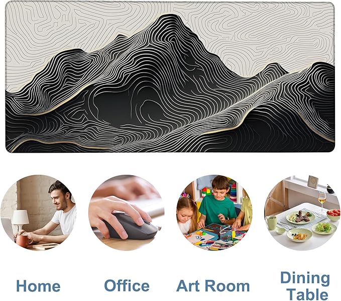 Gaming Desk Pad Large Extra Length Abstract Lines Mouse Pad Keyboard Laptop Non-Slip Waterproof with Rubber Base Thick Stitched Edge Mouse Mat for Office Home 35.4 x 15.7 Inches