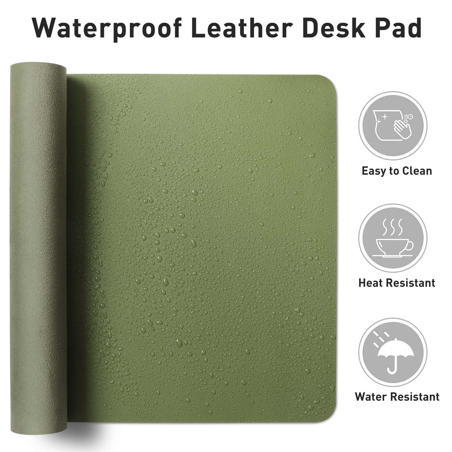Aothia Desk Protector Mat, Mouse Pad, Non-Slip Waterproof PU Leather Desk Blotter, Laptop, Writing for Office and Home (23.6" x 13.7", Olive Green)