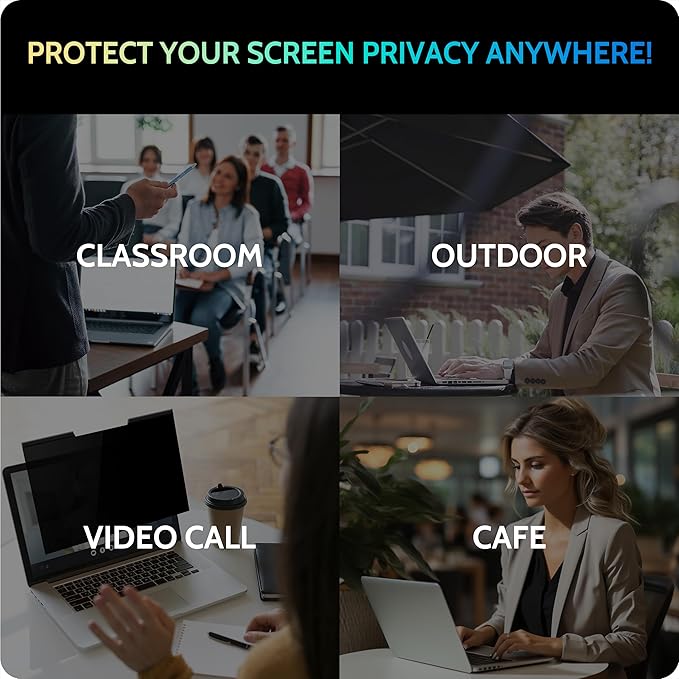 Magnetic Laptop Privacy Screen 16 inch for 16:10 Computer Monitor, 16" Removable Anti Glare Protector Blue Light Filter Shield Compatible with Lenovo Hp Dell Acer Asus Thinkpad Envy Xps