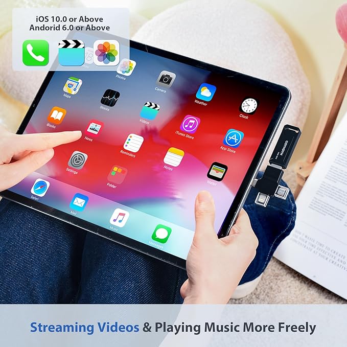 Auto-Backup All Devices Photo Stick 512GB iStore Pro, Real Capacity 4-in-1 iPhone Photo Memory Stick USB Flash Thumb Drive for Photos, Videos & Contacts for iPhone, iPad, Android, PC, Tablets