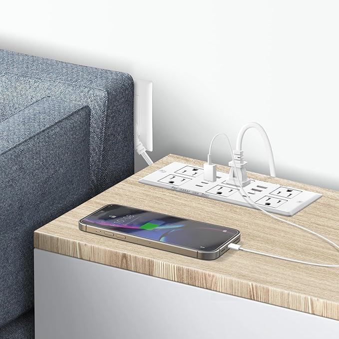 30W Recessed Power Strip USB C, Desk Flush Mount Outlet Plug in 6 AC & 8 USB Ports for Furniture Conference Power Hub, 6FT