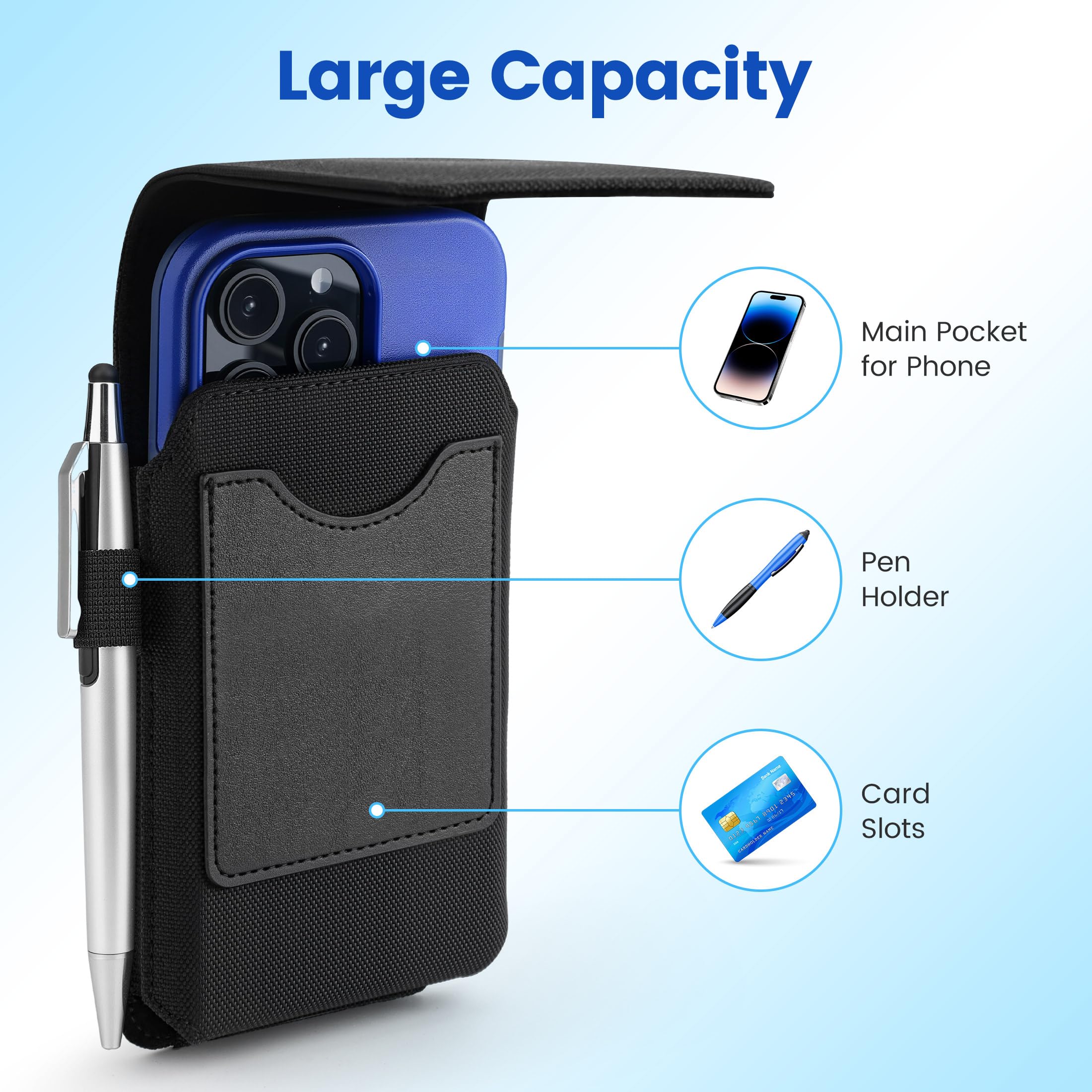 Mopaclle Vertical Nylon Phone Holster with Belt Clip for Galaxy S25/S24/S23/S22 Ultra, Note 20 Ultra, A56, F36 Series – Rugged Cell Phone Belt Holder Fits with Case On, for Men Women Outdoor Work