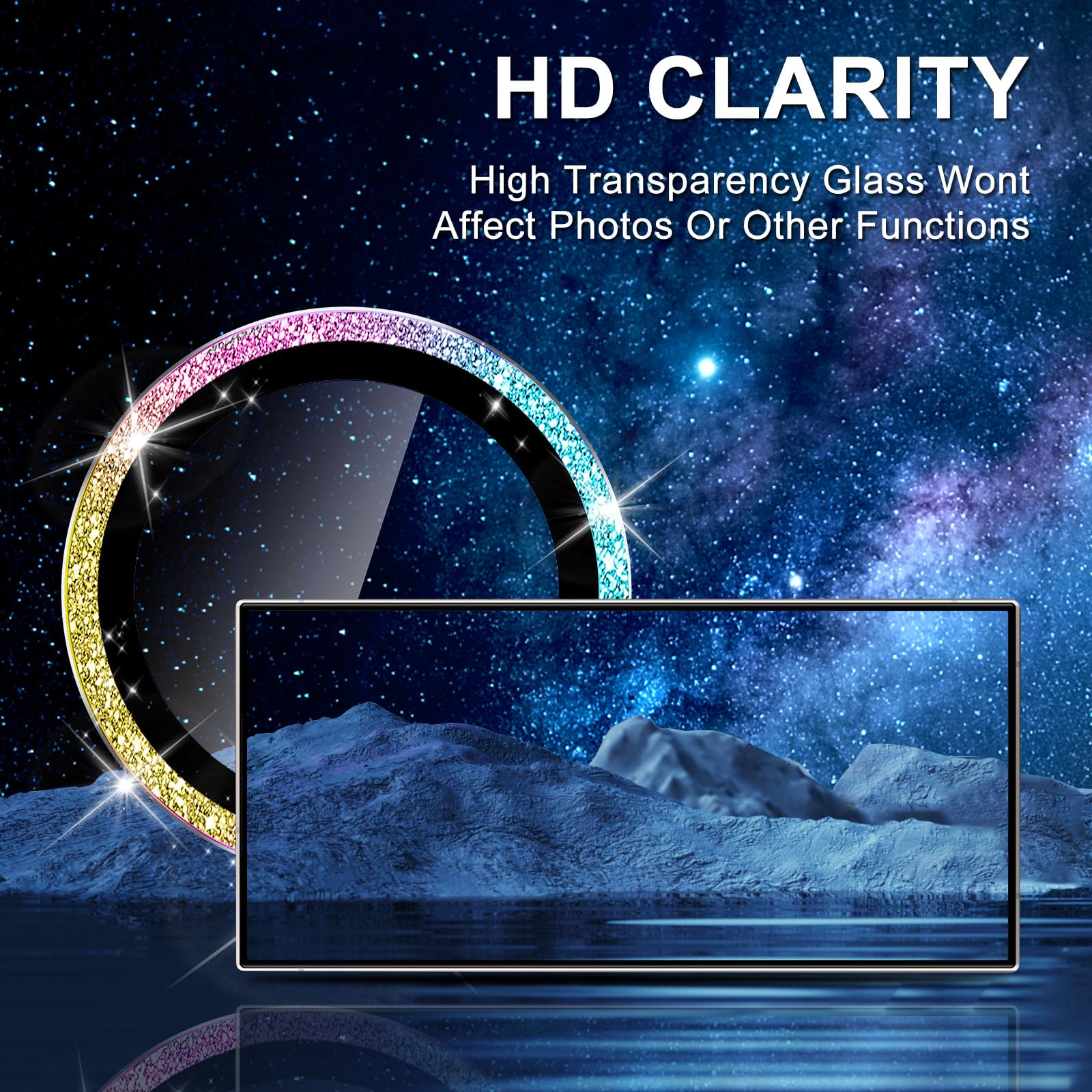 Avocase for Samsung Galaxy S25 Ultra Camera Lens Protector, Individual Metal Ring Tempered Glass Lens Cover, [Strong Adsorption] Scratch Resistant Ultra-Thin HD Clear Lens Cover,1 Set-Colorful Sparkly