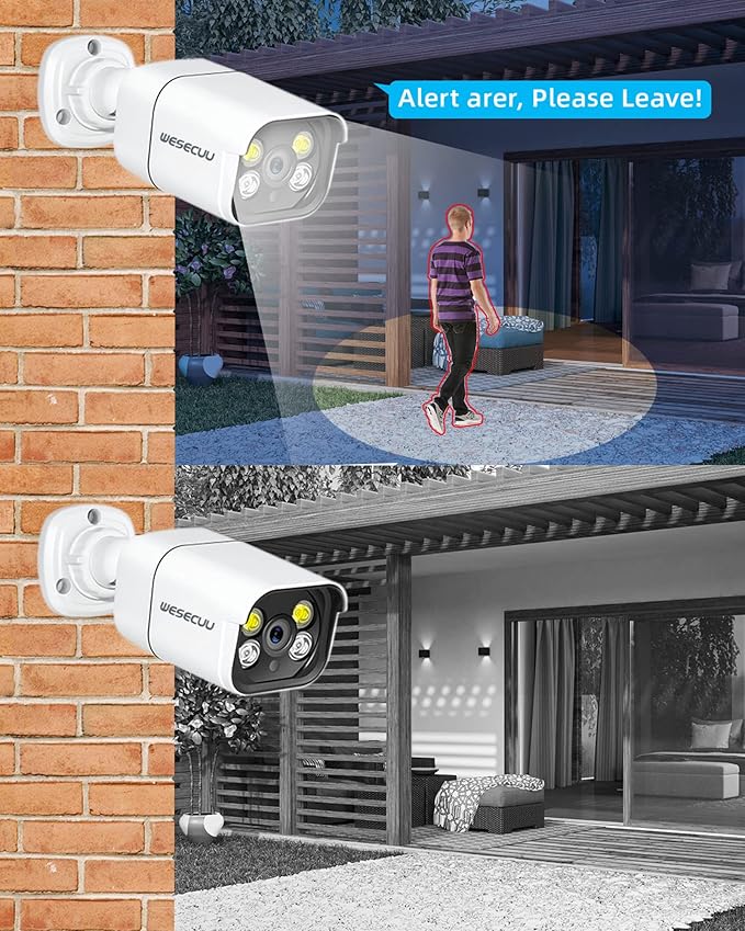 16CH ExpandableWESECUU Poe Security Camera System, 4K CCTV Camera Security System 8pcs IP Home Security Cameras Outdoor, 2-Way Audio, Human Detection, with 3TB HDD for 24-7 Recording (POE4 KIT)